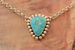 Artie Yellowhorse Genuine Kingman Turquoise Sterling Silver Necklace.
